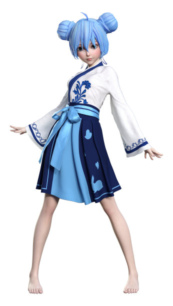 白色背景上的3D动漫女孩图片下载