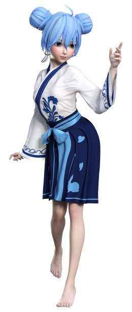 白色背景上的3D动漫女孩图片下载