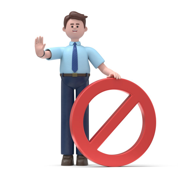 微笑的亚洲男子菲利克斯站在一个停止标志旁边的3D插图。白色背景上的3D渲染。图片下载