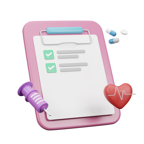 剪贴板体检表报告，体检表列表与结果数据和批准的检查标记，3d渲染图片下载