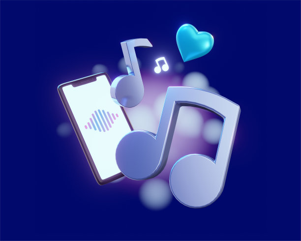 三维插图的手机和音乐笔记的颜色背景与云。音乐服务或应用程序的3d渲染设计图片下载