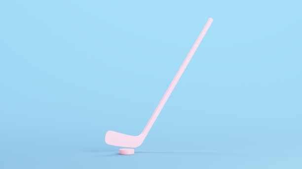 粉色冰球棒冰球运动器材训练乐趣媚俗蓝色背景图片下载