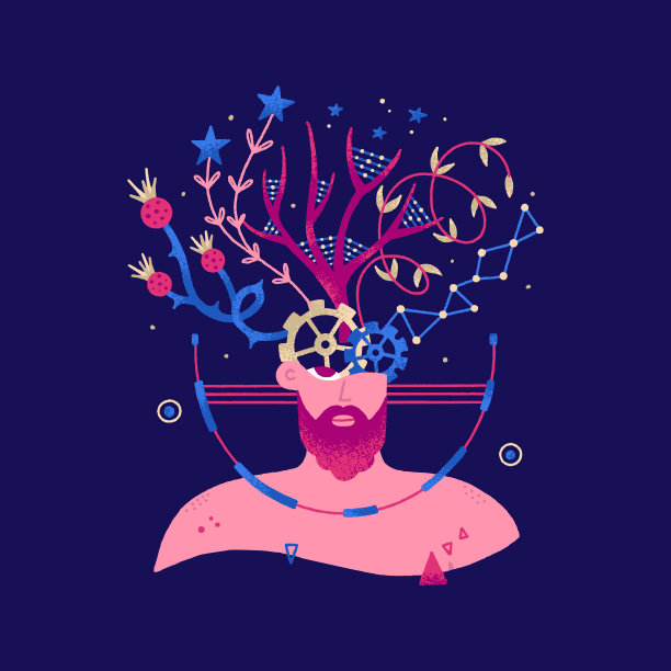 一个男人的半身像。内在自我，潜意识，想象，个性的说明图片下载