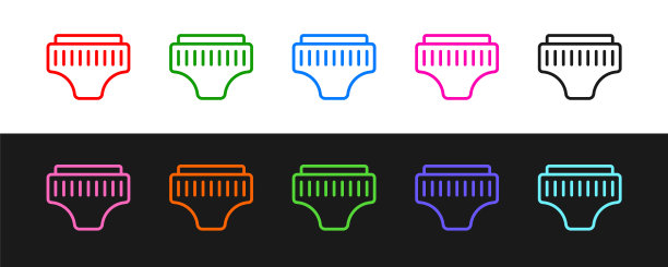 设置线成人纸尿裤图标隔离在黑白背景上。向量图片下载