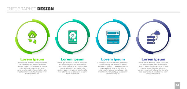 设置云黑客、硬盘硬盘、搜索引擎和网络云连接。业务信息图模板。向量图片下载