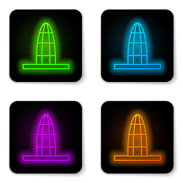 发光的霓虹灯线隔绝在白色背景上的阿格巴塔图标。西班牙巴塞罗那。黑色方形按钮。向量图片下载