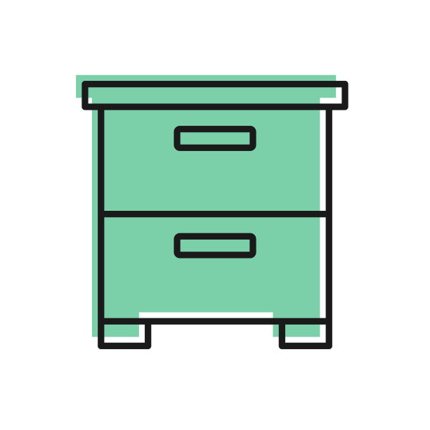 黑线家具床头柜图标孤立在白色背景。向量图片下载