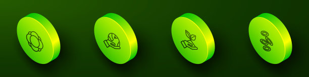 设置等距线分子，手握地球地球仪，植物手和血红蛋白图标。向量图片下载