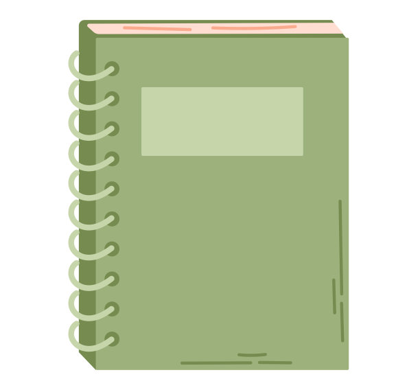 扁平绿皮书或日记计划环装订。卡通孤立矢量笔记本。图片下载