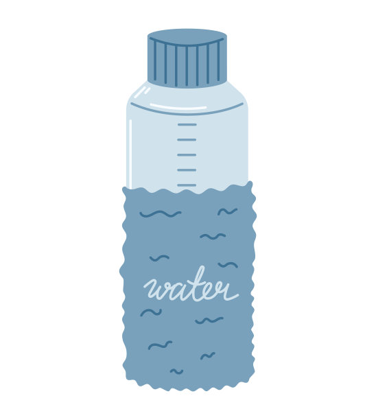 平板玻璃可重复使用的水瓶与案件。矢量孤立卡通可填充饮水容器。图片下载