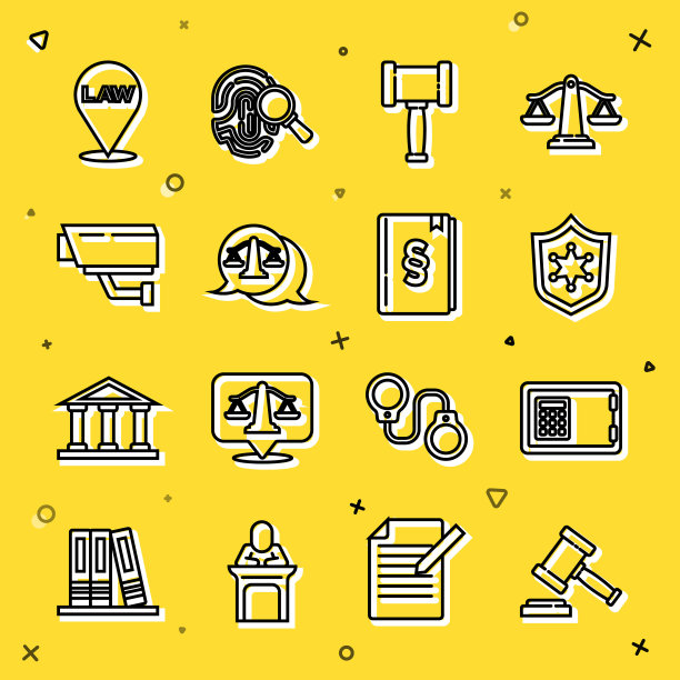 法官 gavel 保险箱警察徽章天平摄像头法律书籍图标矢量素材图片下载