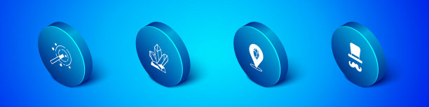 设置等距魔术棒，石头，魔术师和图标。向量图片下载