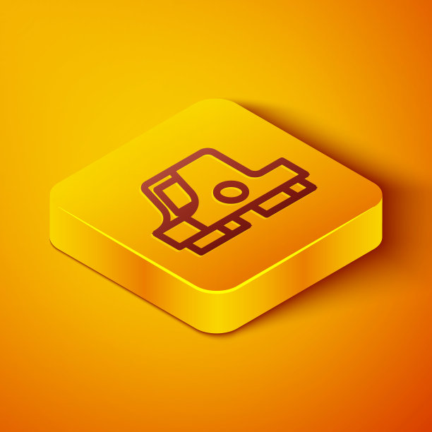 等距线准直器瞄准器图标隔离在橙色背景上。狙击瞄准镜准星。黄色方形按钮。向量图片下载