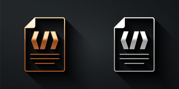 金色和银色二进制代码图标隔离在黑色背景上。长阴影风格。向量图片下载