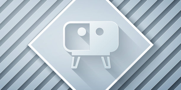 剪纸电视桌站图标孤立在灰色背景。纸艺术风格。向量图片下载