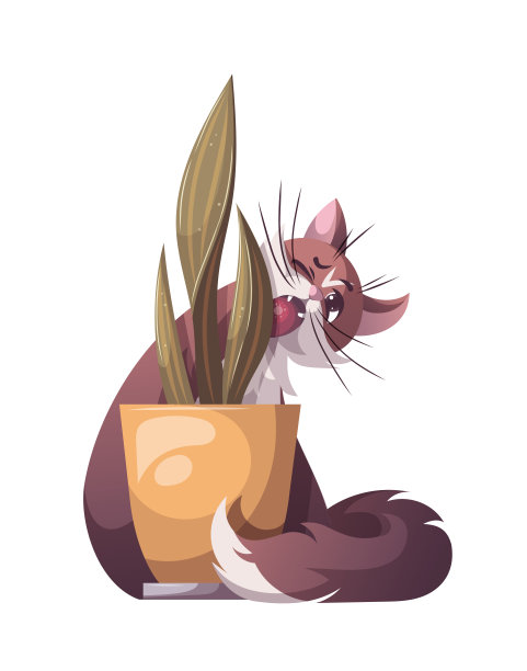 有趣的猫和盆栽植物。图片下载