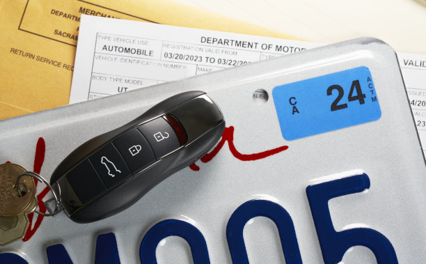 有证件的汽车号牌登记。的事实。美国图片下载