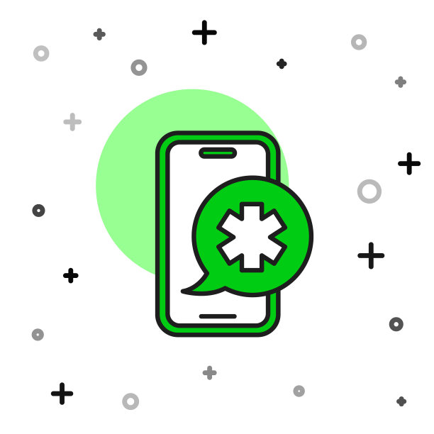 白色背景上隔离的紧急手机呼叫医院图标。向量图片下载