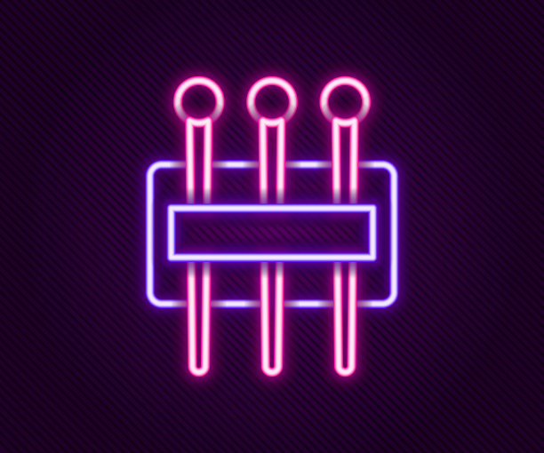 发光的霓虹灯线针缝图标隔离在黑色背景。裁缝的象征。纺织缝制工艺标志。刺绣的工具。彩色轮廓概念。向量图片下载