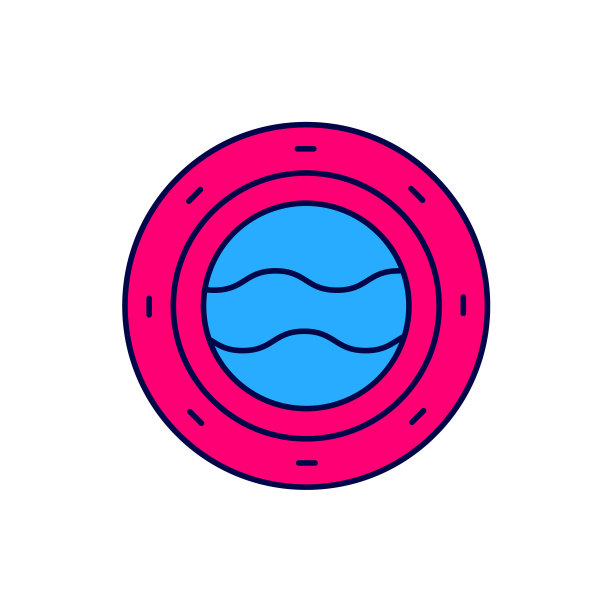 填充轮廓船舷窗与铆钉和海景之外的图标孤立在白色背景。向量图片下载