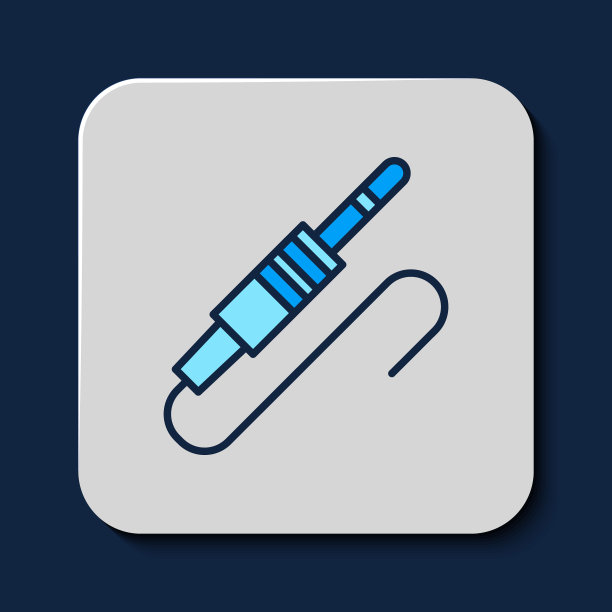 音频插孔图标隔离在蓝色背景上。用于连接音响设备的音频电缆。插线。乐器。向量图片下载