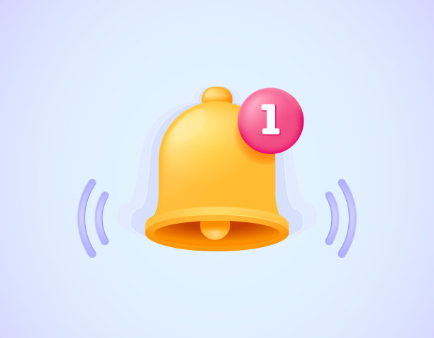 通知铃声图标，提醒，推送消息。落地页的三维插图概念。三维矢量插图的网站，横幅，英雄形象。图片下载