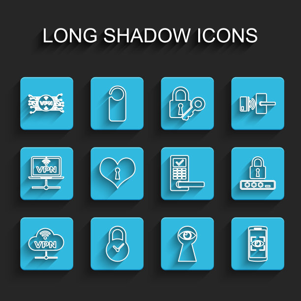 设置线路VPN网络云连接，挂锁带时钟，微芯片电路，锁眼，移动和扫描，心脏锁眼，密码保护和数字门无线图标。向量图片下载