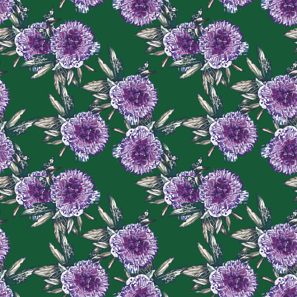 无缝模式的牡丹与叶子。图片下载