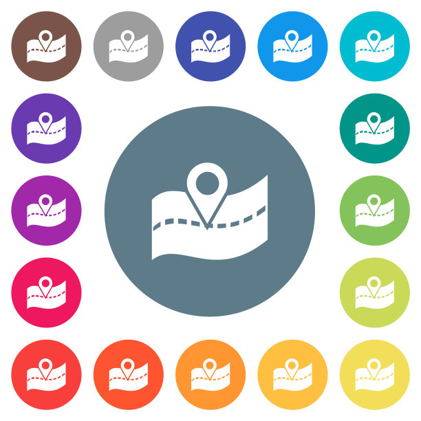 GPS道路位置平面白色图标圆形颜色背景图片下载