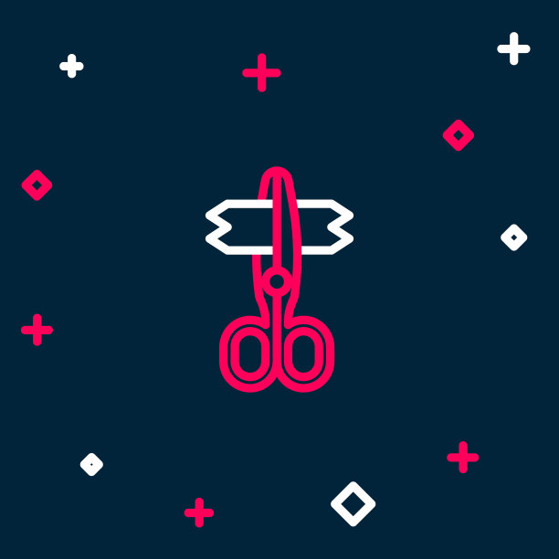 线剪子图标隔离在蓝色背景上。裁缝的象征。刀具标志。彩色轮廓概念。向量图片下载