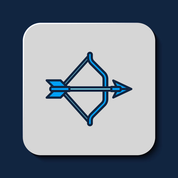 中世纪的弓箭图标孤立在蓝色背景上。中世纪的武器。向量图片下载