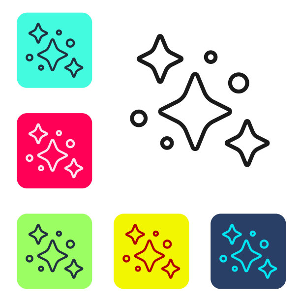 黑线家庭清洁服务概念图标隔离在白色背景上。建筑和房子。设置图标为彩色方框按钮。向量图片下载