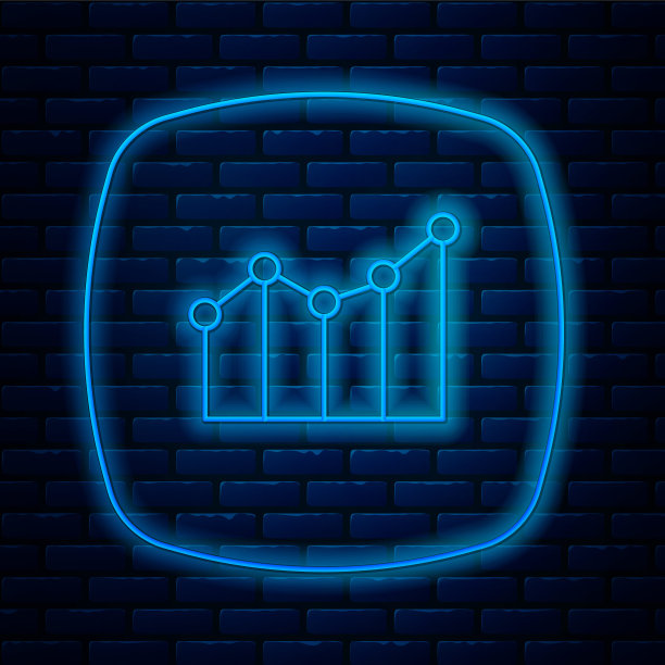发光的霓虹灯线金融增长增加图标隔离在砖墙背景。增加收入。向量图片下载