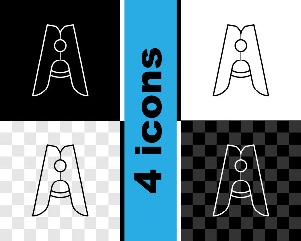 设置线旧木衣服别针图标孤立黑白，透明背景。衣服挂钩。向量图片下载