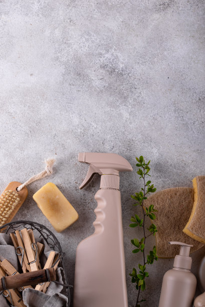 使用瓶子，刷子和海绵进行生态清洁图片下载