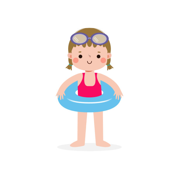 孩子穿着泳装和戒指，可爱的孩子卡通泳池派对人物，孩子在海边或游泳池度假在白色背景矢量插图图片下载