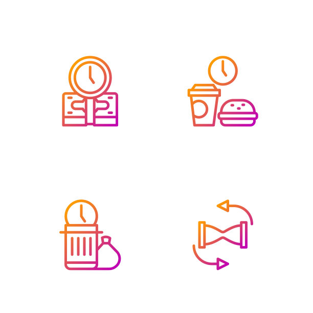 设线旧沙漏与沙，浪费时间，时间是金钱和快餐。渐变颜色图标。向量图片下载