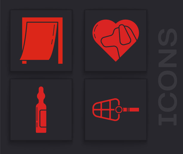 设置狗口鼻，门宠物，心脏与狗和宠物瓶医疗图标。向量图片下载