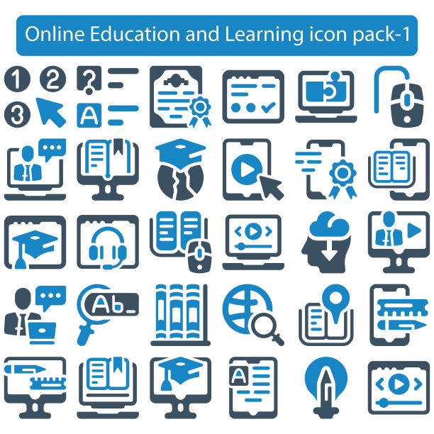 在线教育和学习图标包1矢量插图图片下载