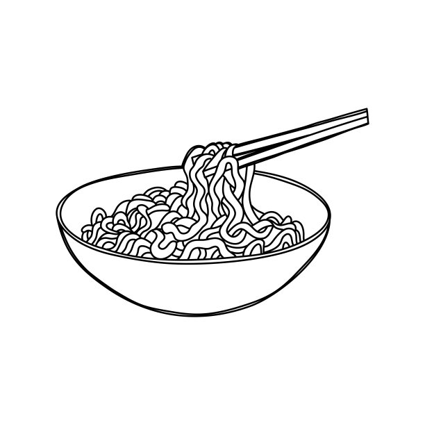 在碗和棍子上涂鸦面条。向量。图片下载