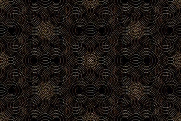 神圣几何背景的无缝金色图案设计曼荼罗。奢华几何阿拉伯式，纺织东方装饰。抽象的花朵符号，矢量纹理为网络和印刷隔离在黑色背景上图片下载