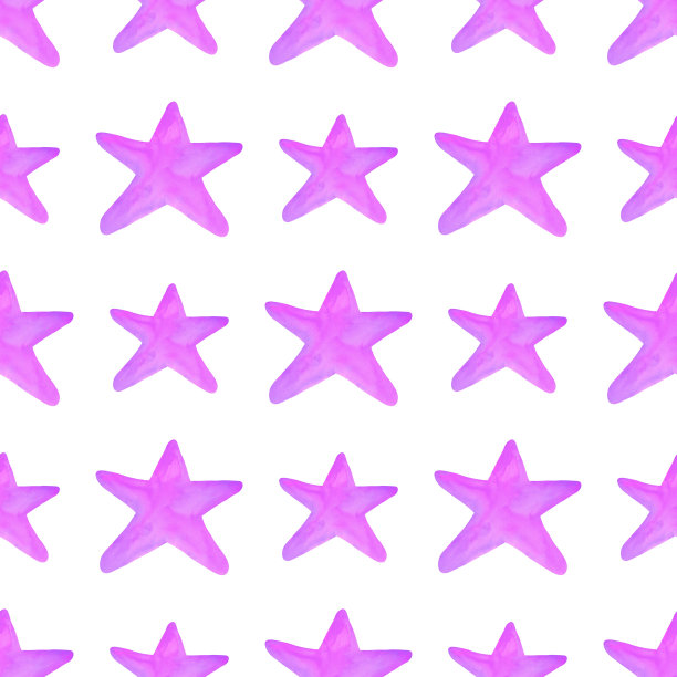 水彩霓虹紫色小星星无缝图案孤立在白色背景上。手绘可爱的插图。图片下载