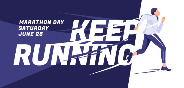 马拉松黑暗海报与年轻人。健康生活方式的广告。抽象的设计。矢量平面图图片下载