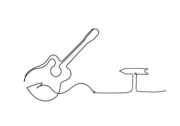 抽象吉他与方向连续线画在白色图片下载