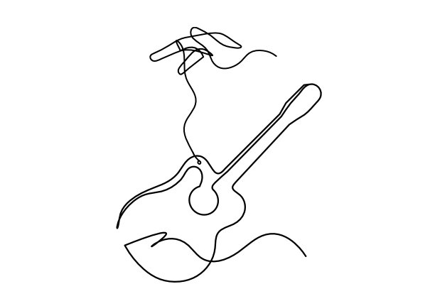 抽象吉他与手作为连续线条画在白色图片下载