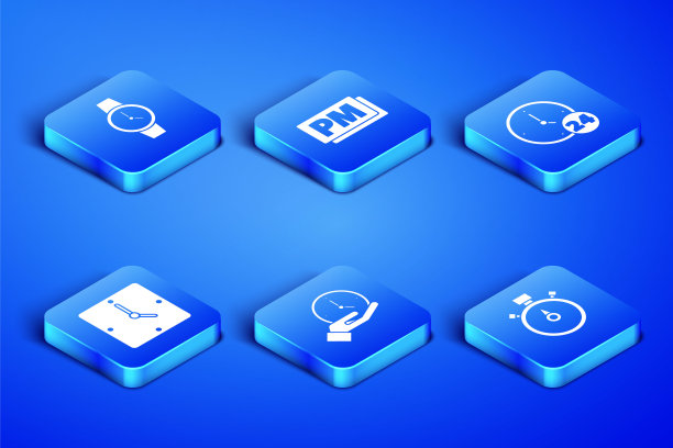 设置秒表，手腕，时钟，下午和24小时图标。向量图片下载