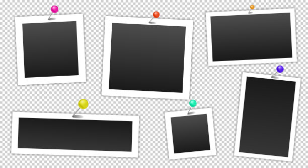有彩色别针的相框。复古空照片框架与胶带。矢量图图片下载