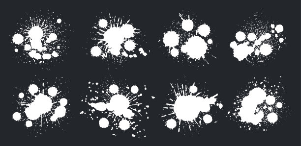 墨水斑点。垃圾颜料的掉落和飞溅，脏墨水的飞溅。凌乱的油漆下降轮廓平面矢量插图集图片下载