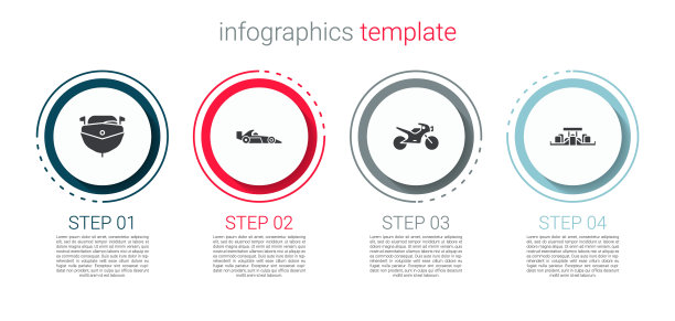 设置快艇，一级方程式赛车，摩托车和。业务信息图模板。向量图片下载