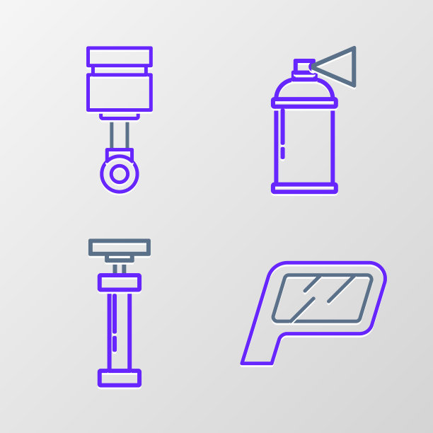 设置线汽车镜子，，喷漆罐和发动机活塞图标。向量图片下载